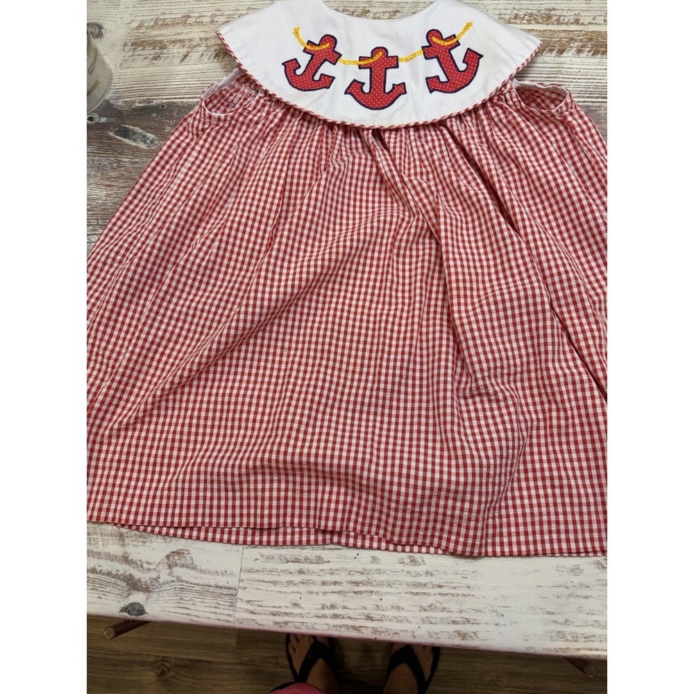 Vintage Samara Girls Anchor Appliqué Red Gingham Dress Size 6